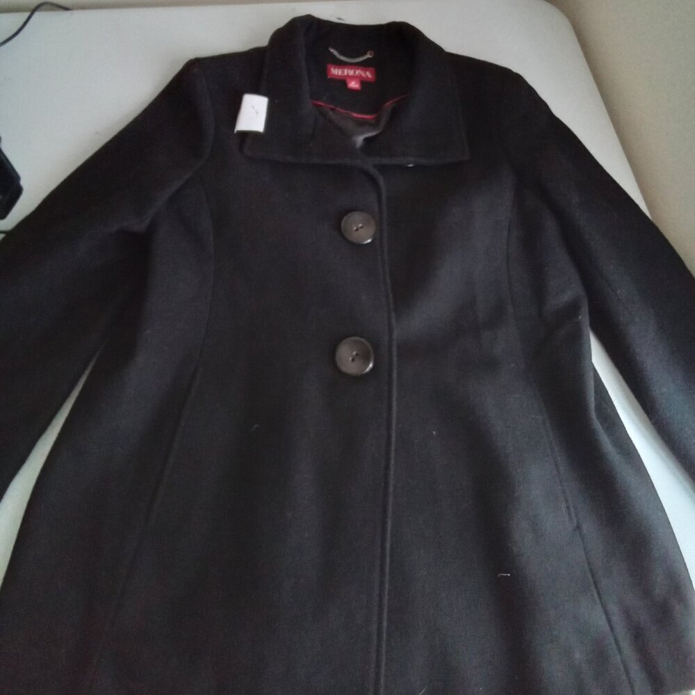 Women's M merona single breasted wool blend blend pea coat Black short cold weat